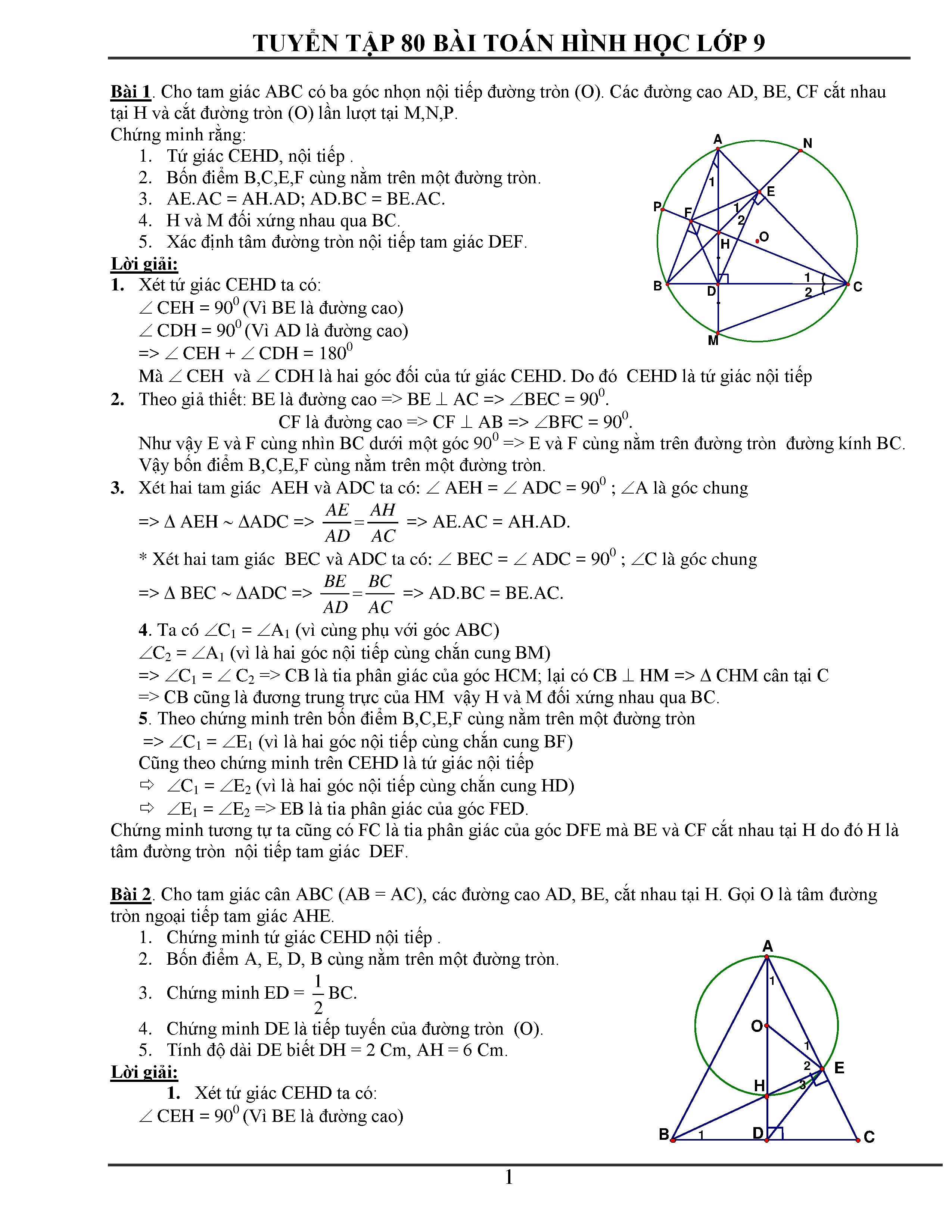 45 bài toán tổng hợp Hình học lớp 9