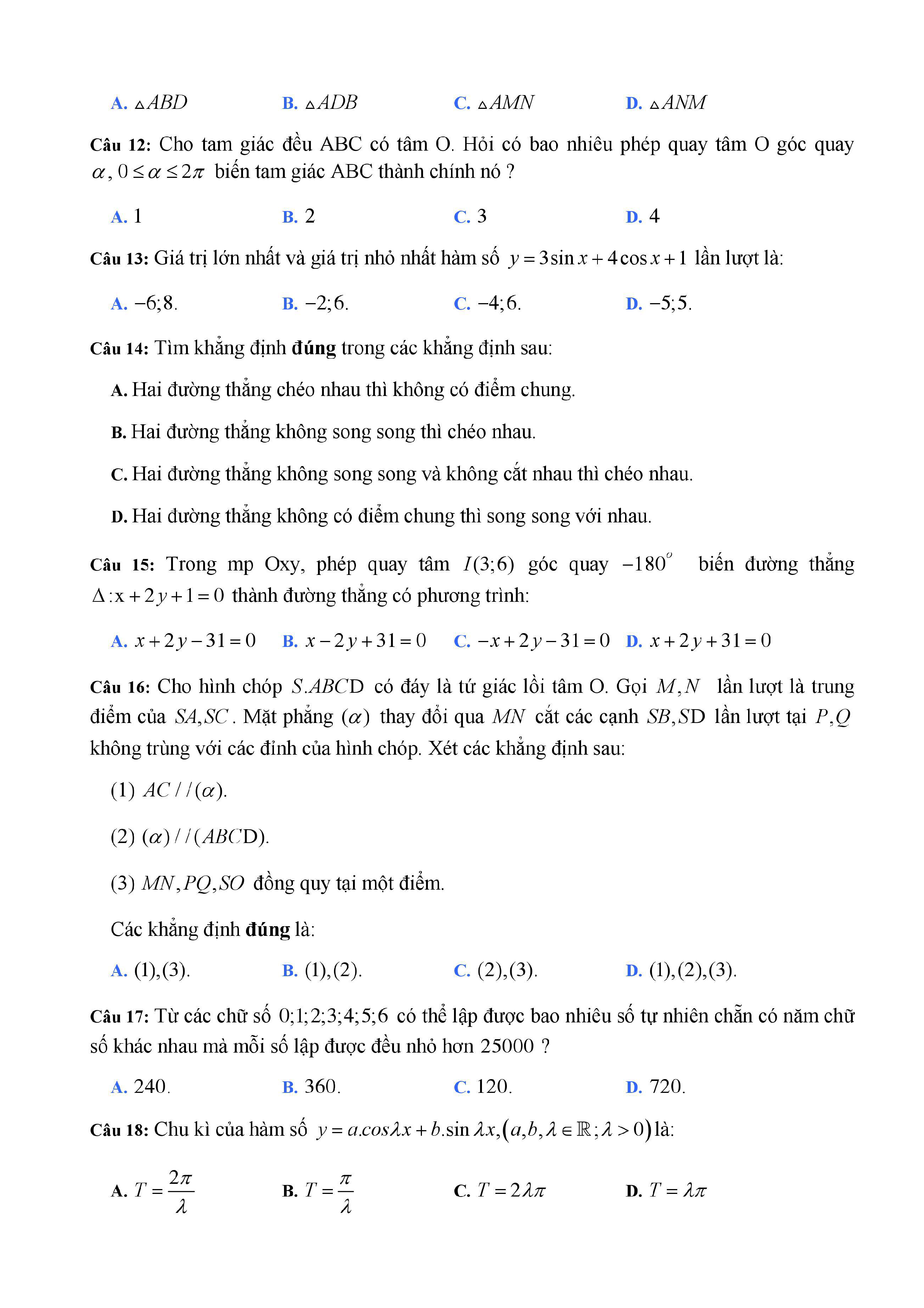 20 đề Toán ôn thi học kì 1 lớp 11 - HOCMAI