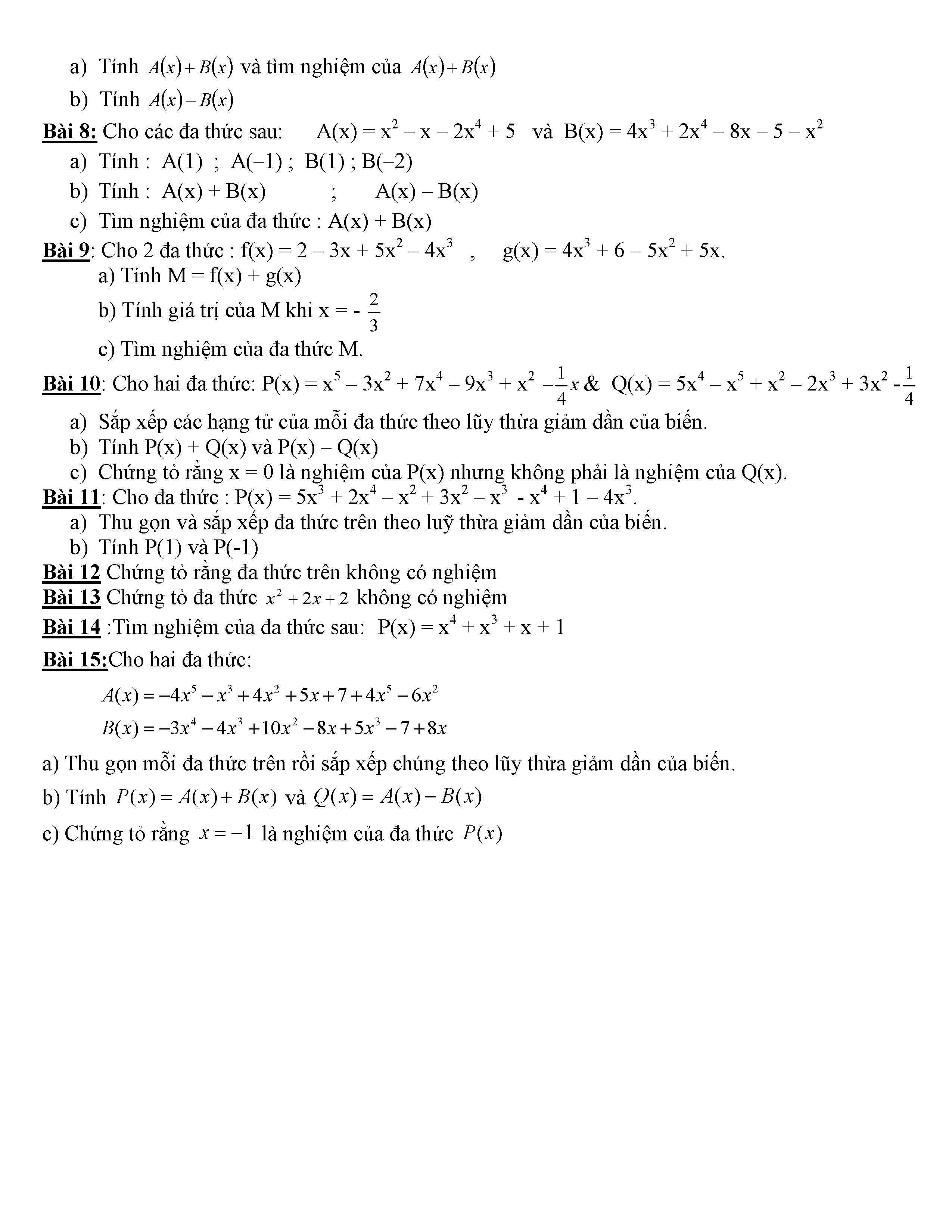 Cho hai đa thức P(x) và Q(x) - Bài tập toán học đại số