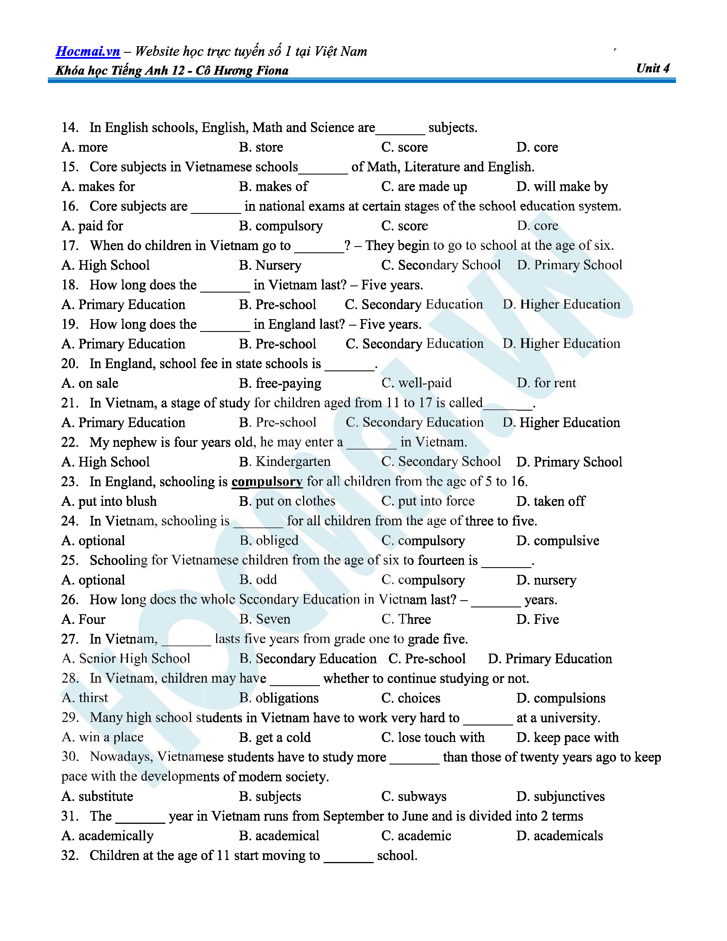 Unit 4_Reading_BTTL Môn Tiếng Anh Lớp 12 - HOCMAI