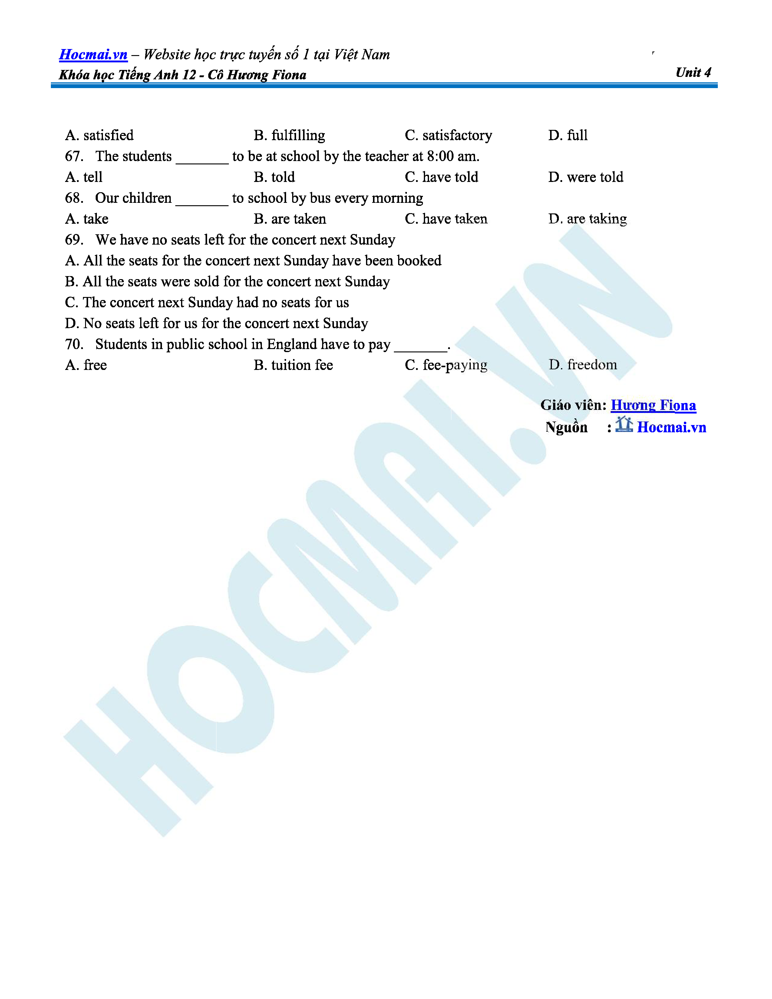 Unit 4_Reading_BTTL Môn Tiếng Anh Lớp 12 - HOCMAI