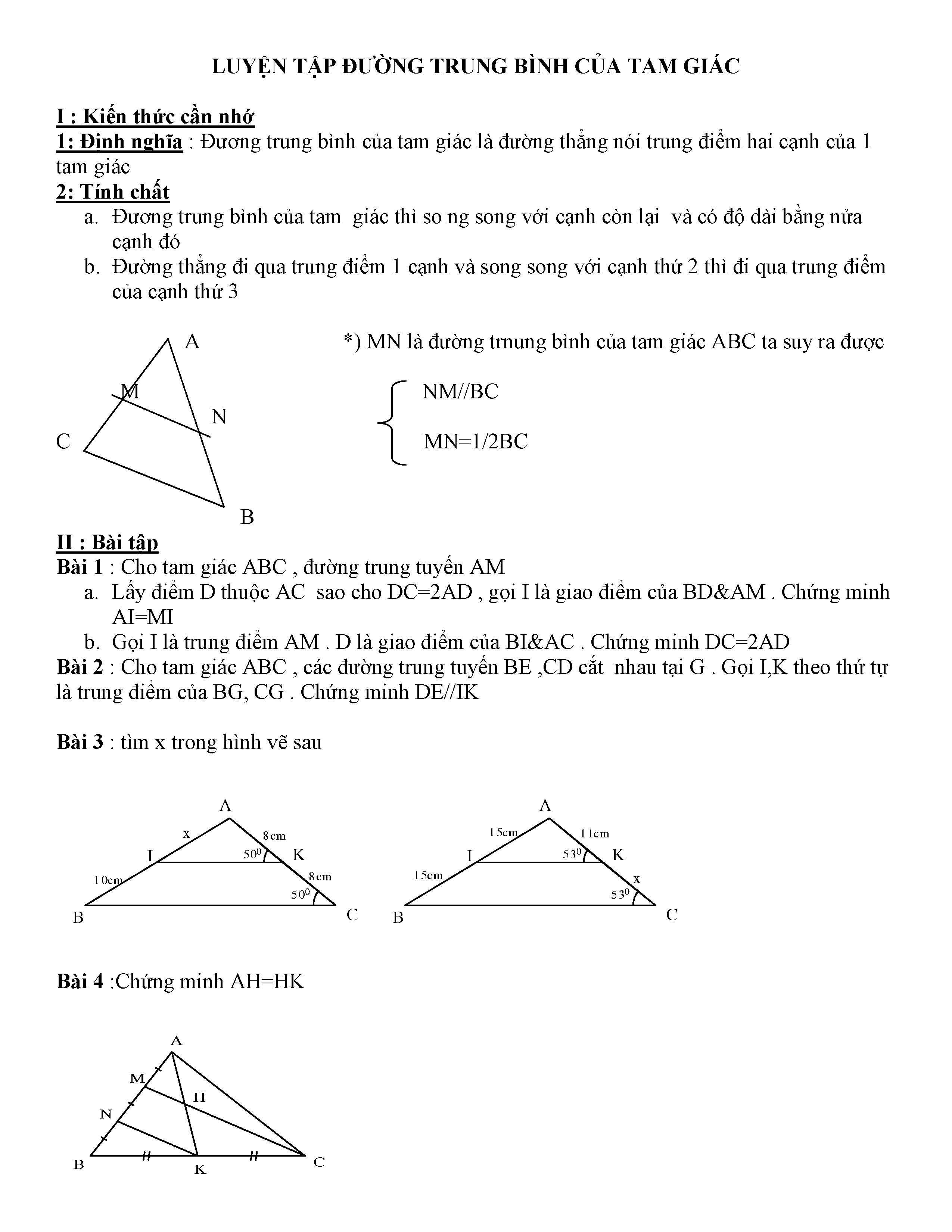 Lý thuyết và Bài tập về Đường trung bình của Tam giác và Hình thang