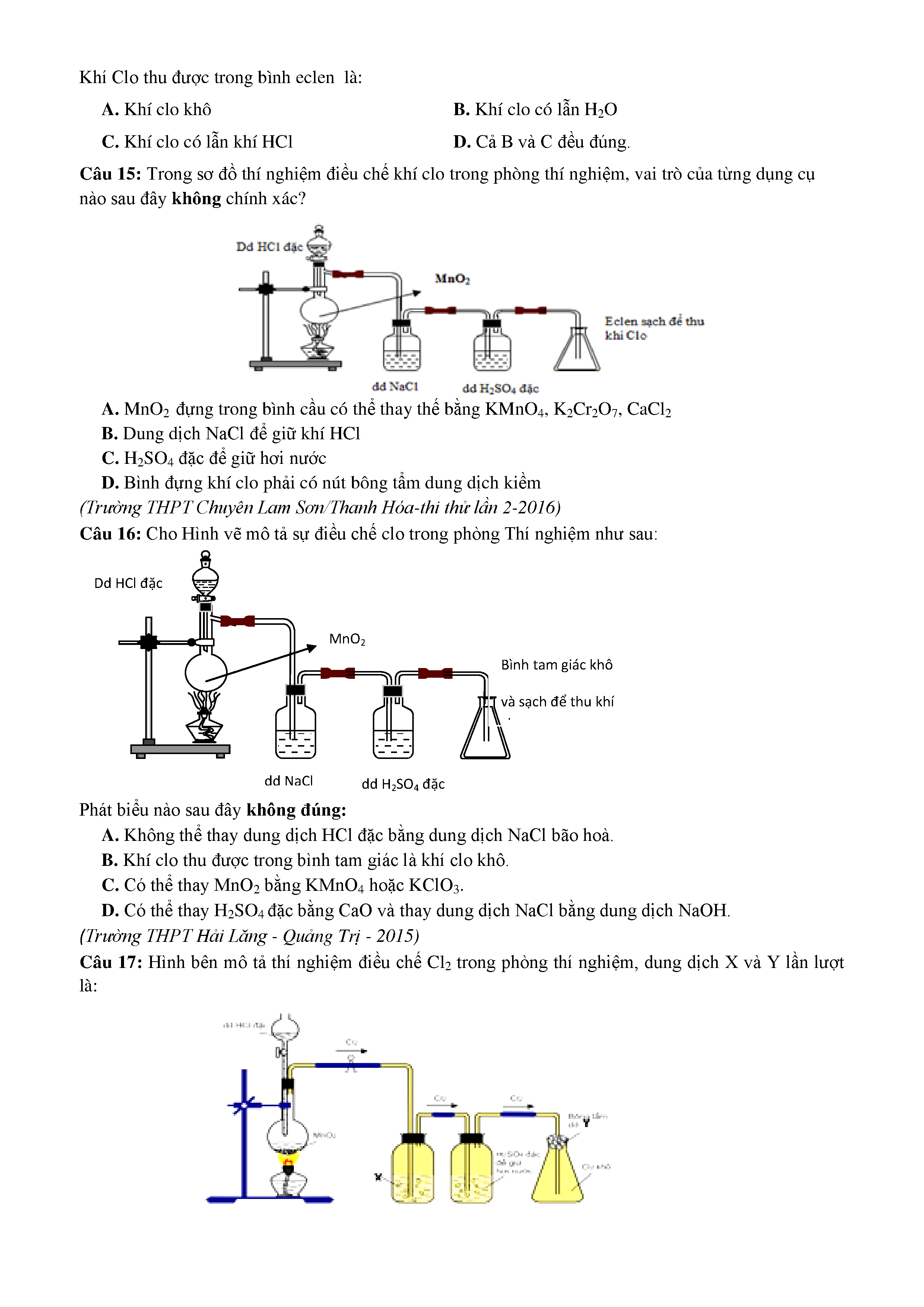 Bài tập hình vẽ thí nghiệm hóa học - có lời giải chi tiết