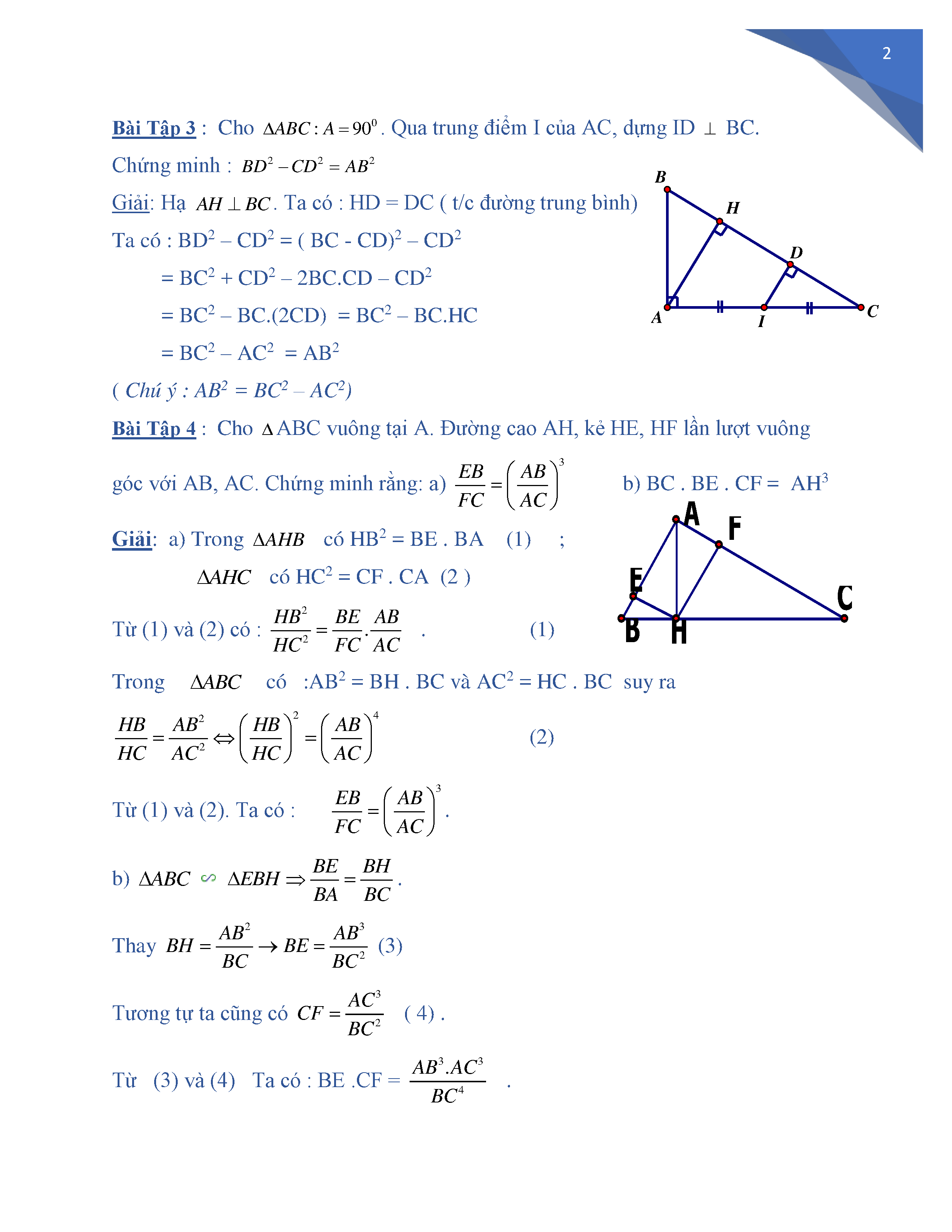 Giải bài toán tam giác vuông sử dụng hệ thức lượng