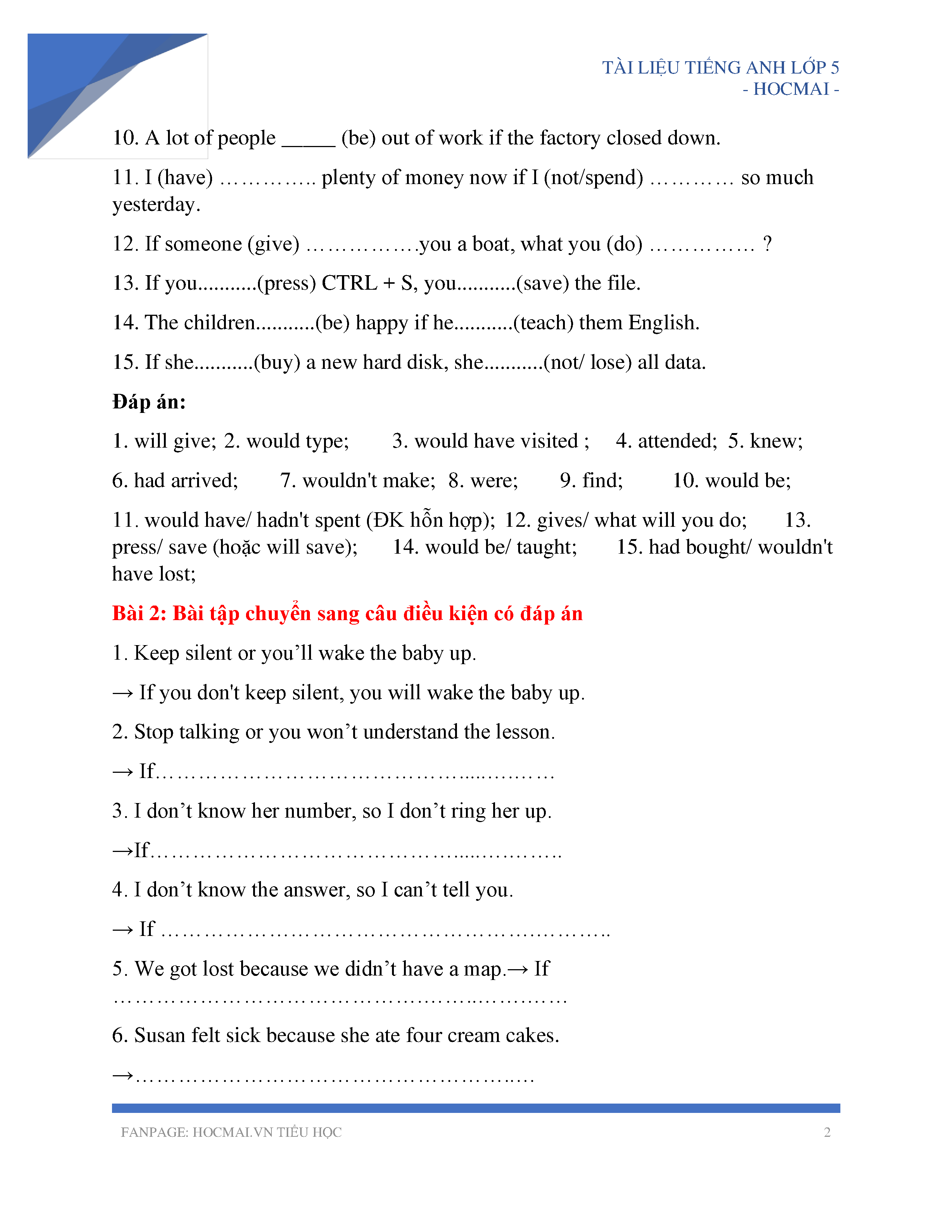 Bài tập câu điều kiện lớp 6: Tổng hợp bài tập hay và bổ ích